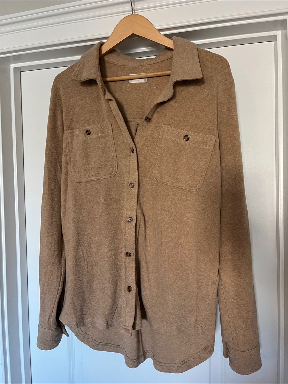 Altar’d State Button-Up Shirt Jacket in Camel Brown